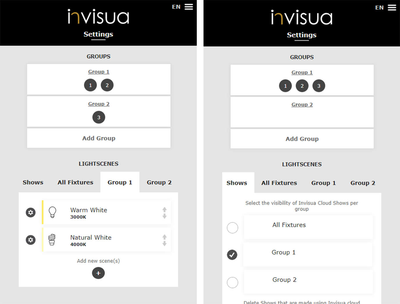 Invisua Scene Selector for preset showroom lighting scenes | Invisua Lighting