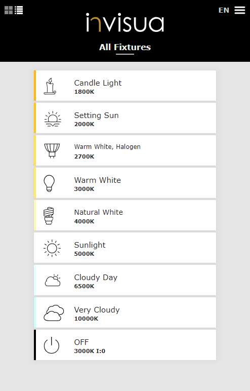 Invisua Scene Selector for preset showroom lighting scenes | Invisua Lighting