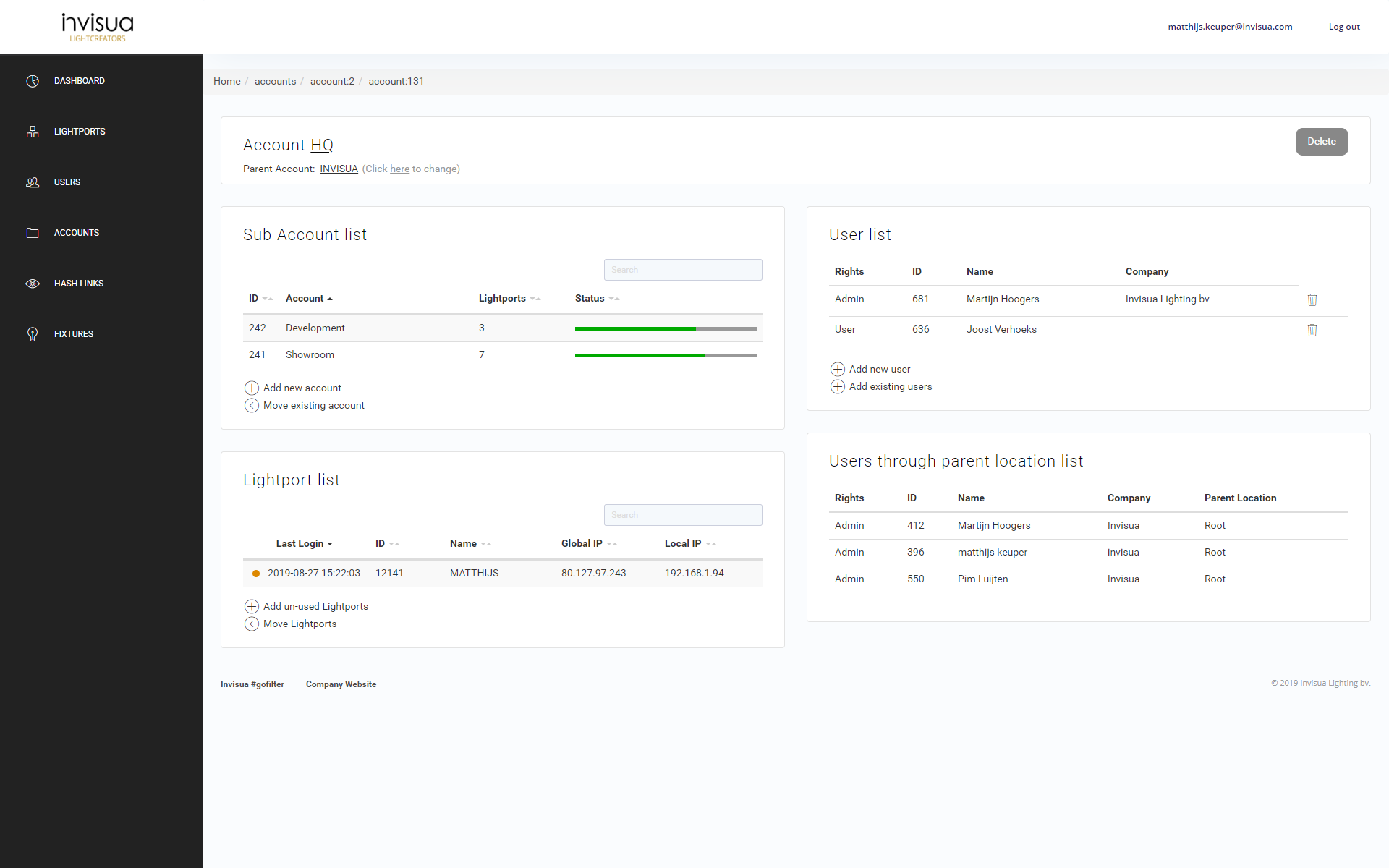 Invisua Dashboard for dynamic lighting control | Invisua Lighting